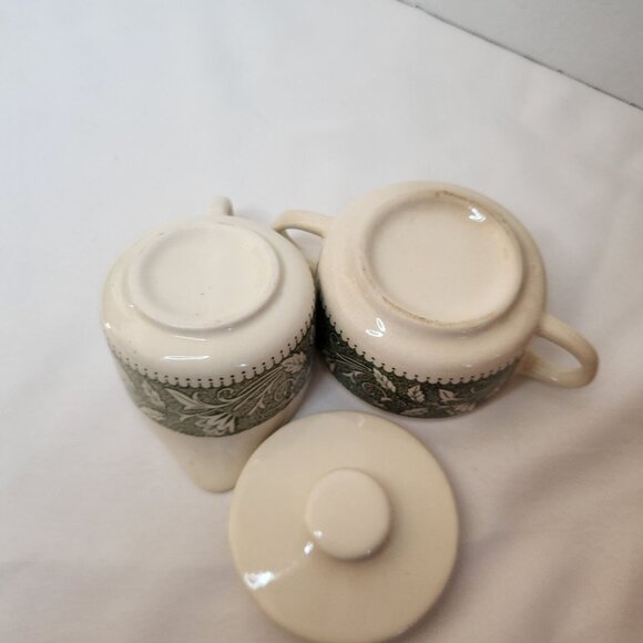 Vintage Scio Avon Sugar Bowl & Creamer Set Floral Green Ivy Design - Picture 6 of 7